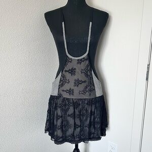 RARE EXC • Free People Herringbone Lace Suspender Skirt •